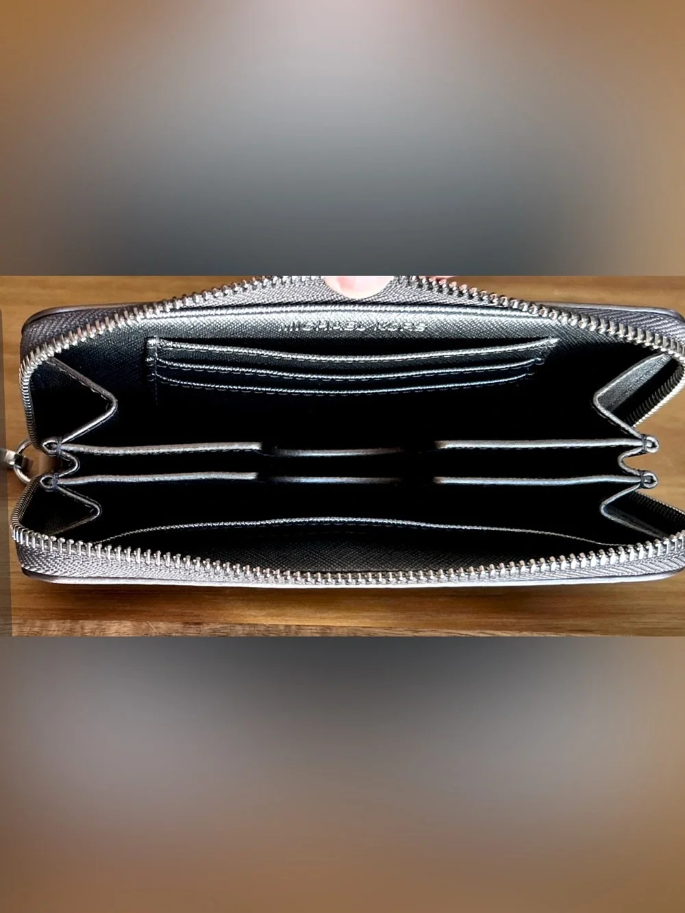 Michael Kors Silver Metallic Jet Set Continental Logo Wallet